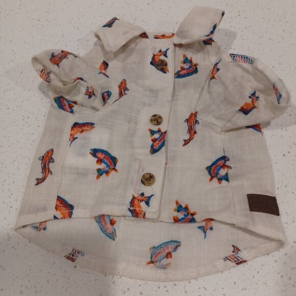 TOP PAW Trout Fish Print Button Dress Shirt for Dogs Size XS - Picture 2 of 6
